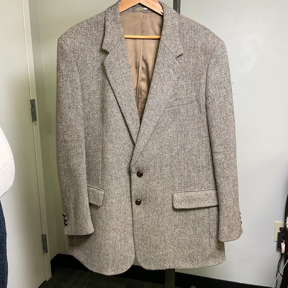 Harris Tweed Mens Beige Hand Woven 100% Pure Wool Sport Coat Size 44 Long